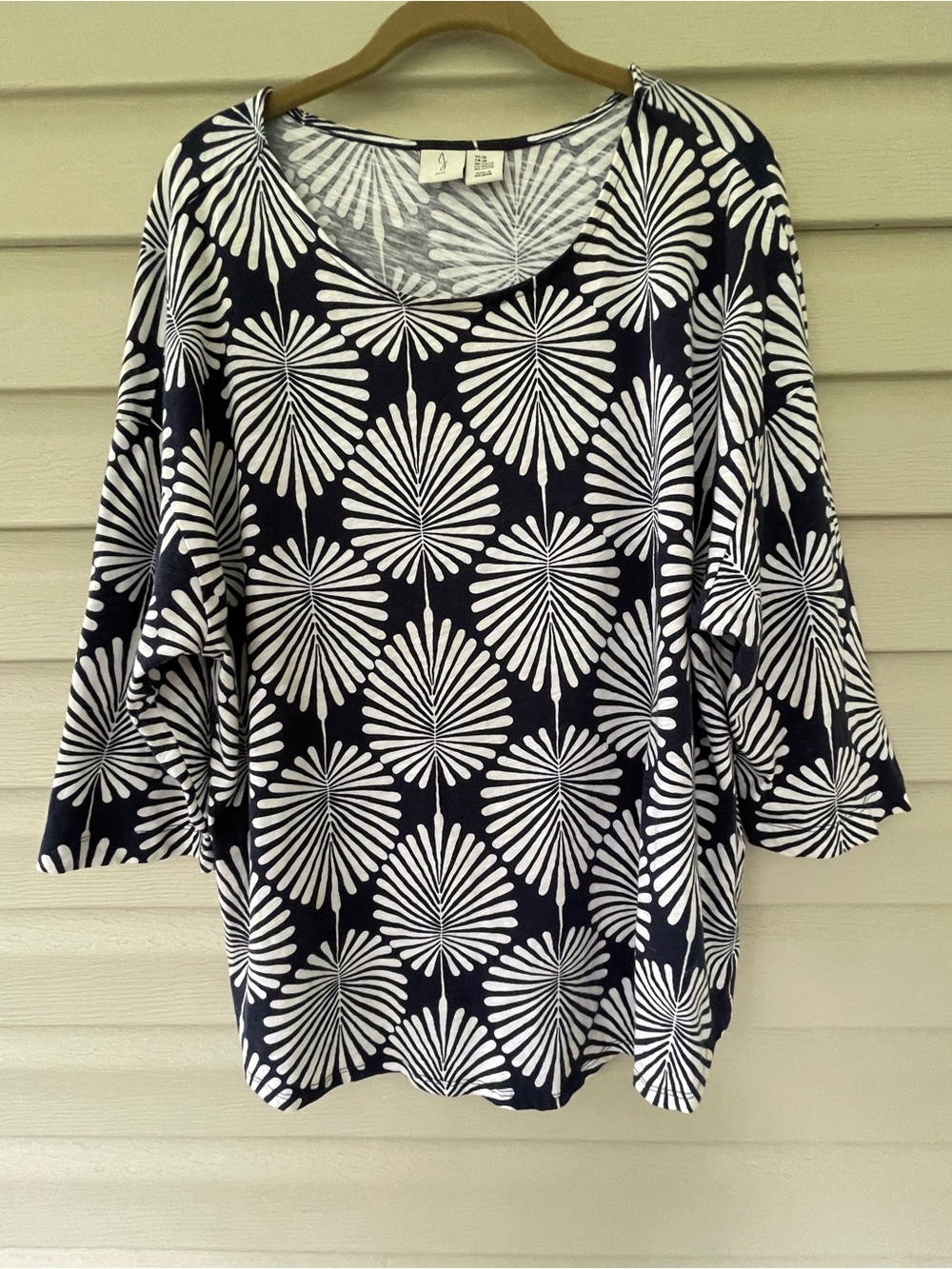 Joie Women's Navy and White Palm Leaf Print Scoop Neck Tunic Top Size 2X